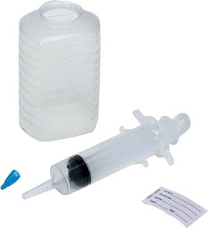 Amsino AS127 Piston Irrigation Kit Includes: 500cc Graduated Container 60cc Thumb Control Ring Syringe Patient ID Label Small Tube Adapter Packaged in a Resealable IV Pole Bag 30/cs