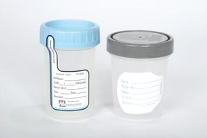 Specimen Container, 4 oz, Label & Gray Lid, Polybag, 100/cs
