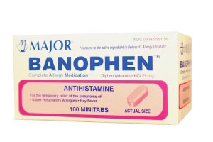 Banophen, Mini-Tabs, 25mg, 100s, Compare to Benadryl Mini-Tabs, NDC# 00904-5551-59