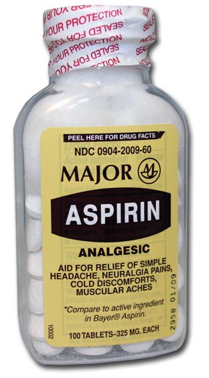 Major Aspirin, 325mg, 100s, Compare to Bayer, NDC# 00904-6744-60 Tablets Each 7