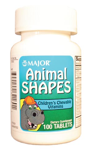 Major Vitamins - Childrens Animal Shapes, Chewable, 100s, Compare to Flintstones