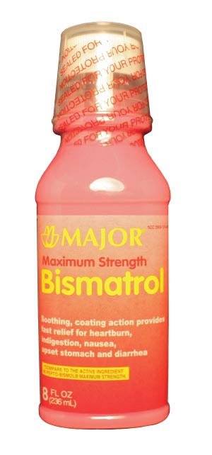 Major Laxatives Bismatrol, Maximum Liquid, 240mL, Compare to Pepto-Bismol Extra