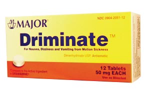 Major Driminate, 50mg, 12s, Tablets, Compare to Dramamine, NDC# 00904-6772-12 M